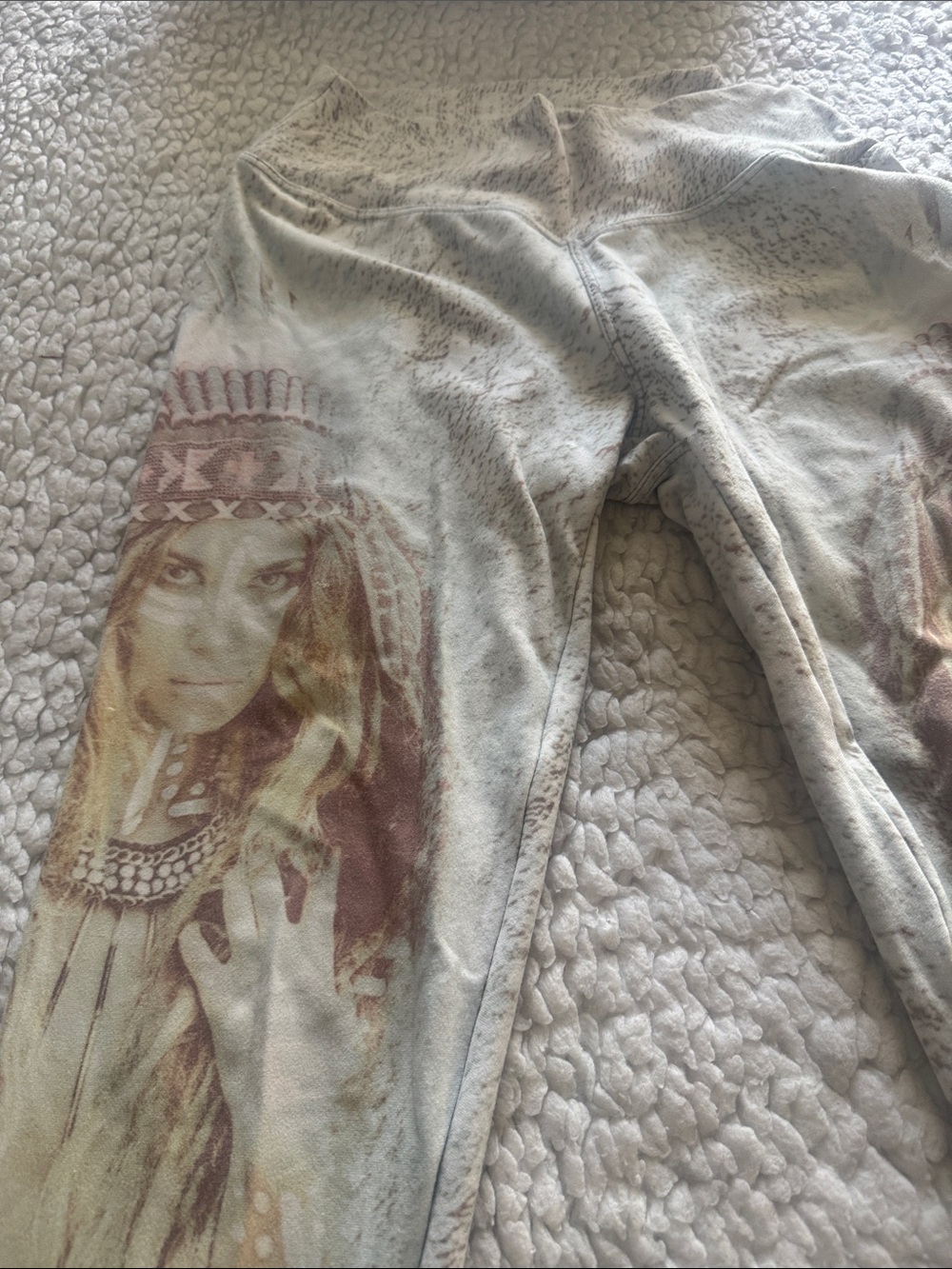 Boho Graphic Print Leggings in Cream and Brown